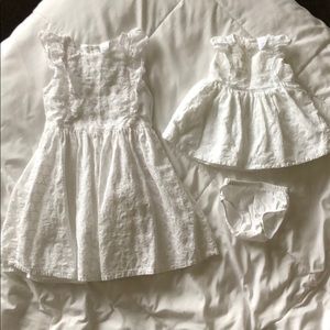 Matching girls 6/6x and 3 month baby white dresses